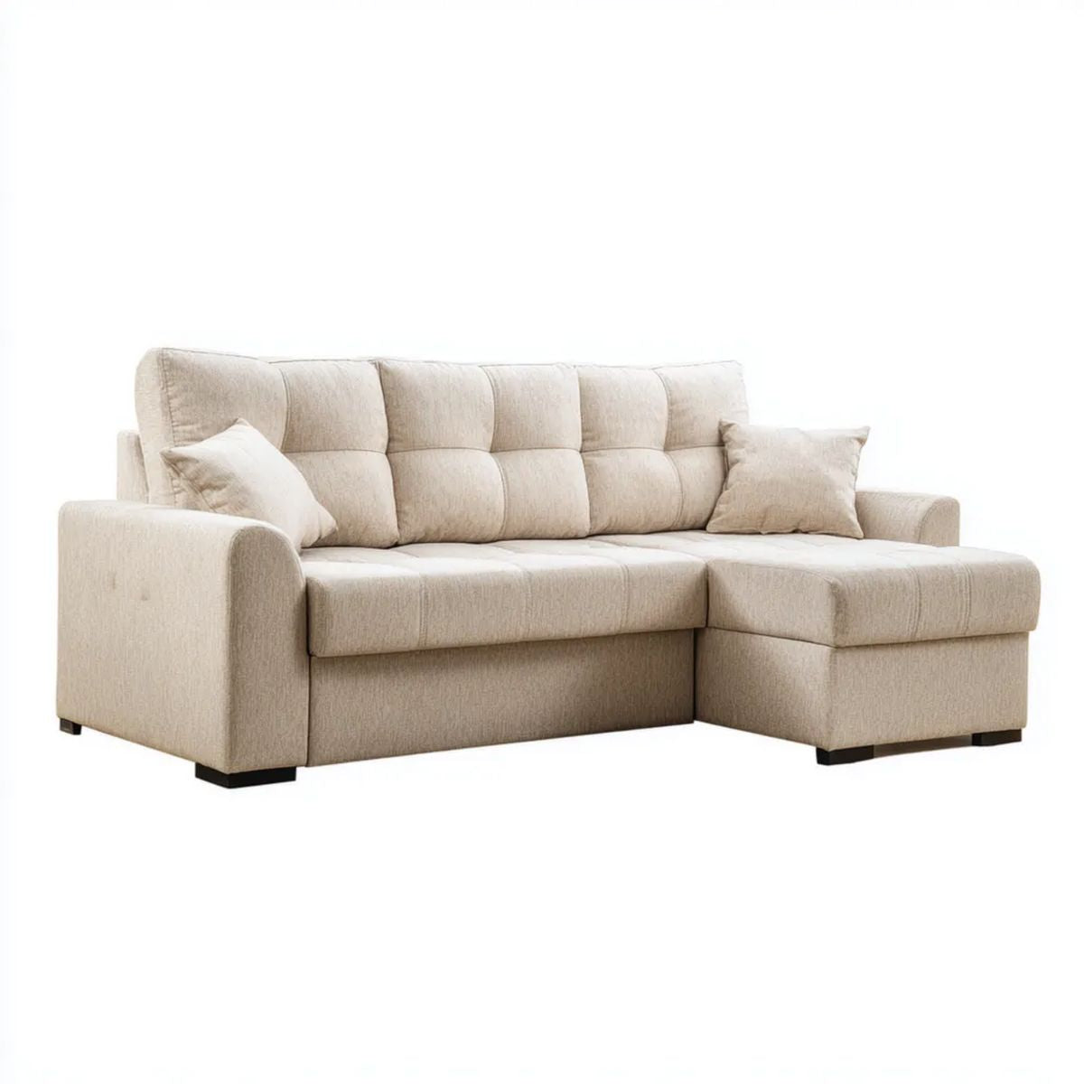 Beżowa sofa narożna z prawym szezlongiem, poliester, 245 x 160 x 88 cm