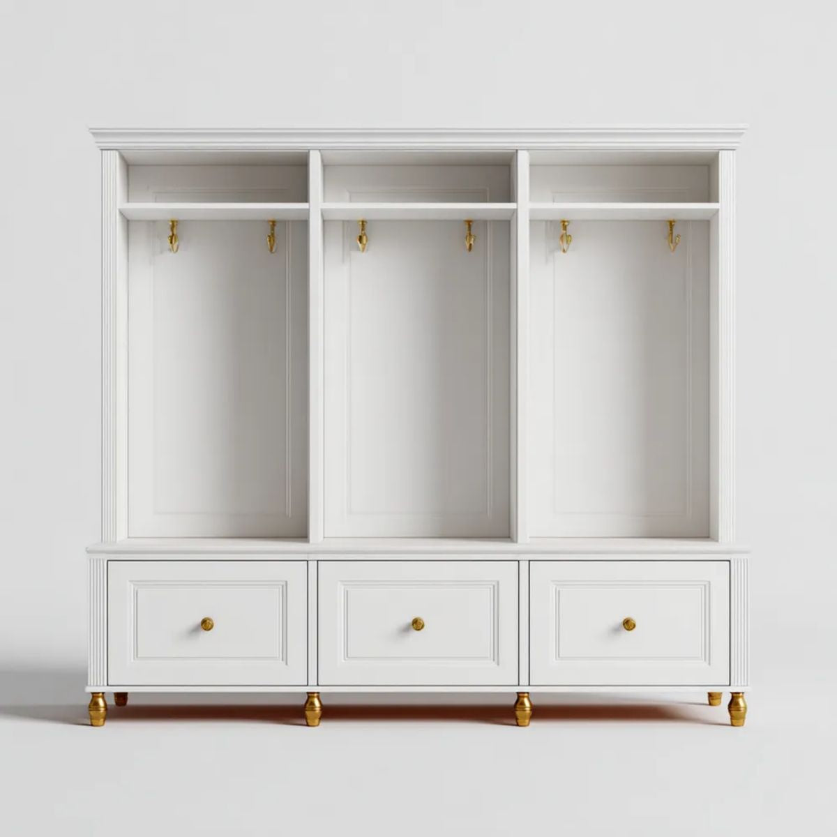Biała garderoba do przedpokoju z MDF, 3 szufladami i 6 haczykami, 180 x 45 x 210 cm