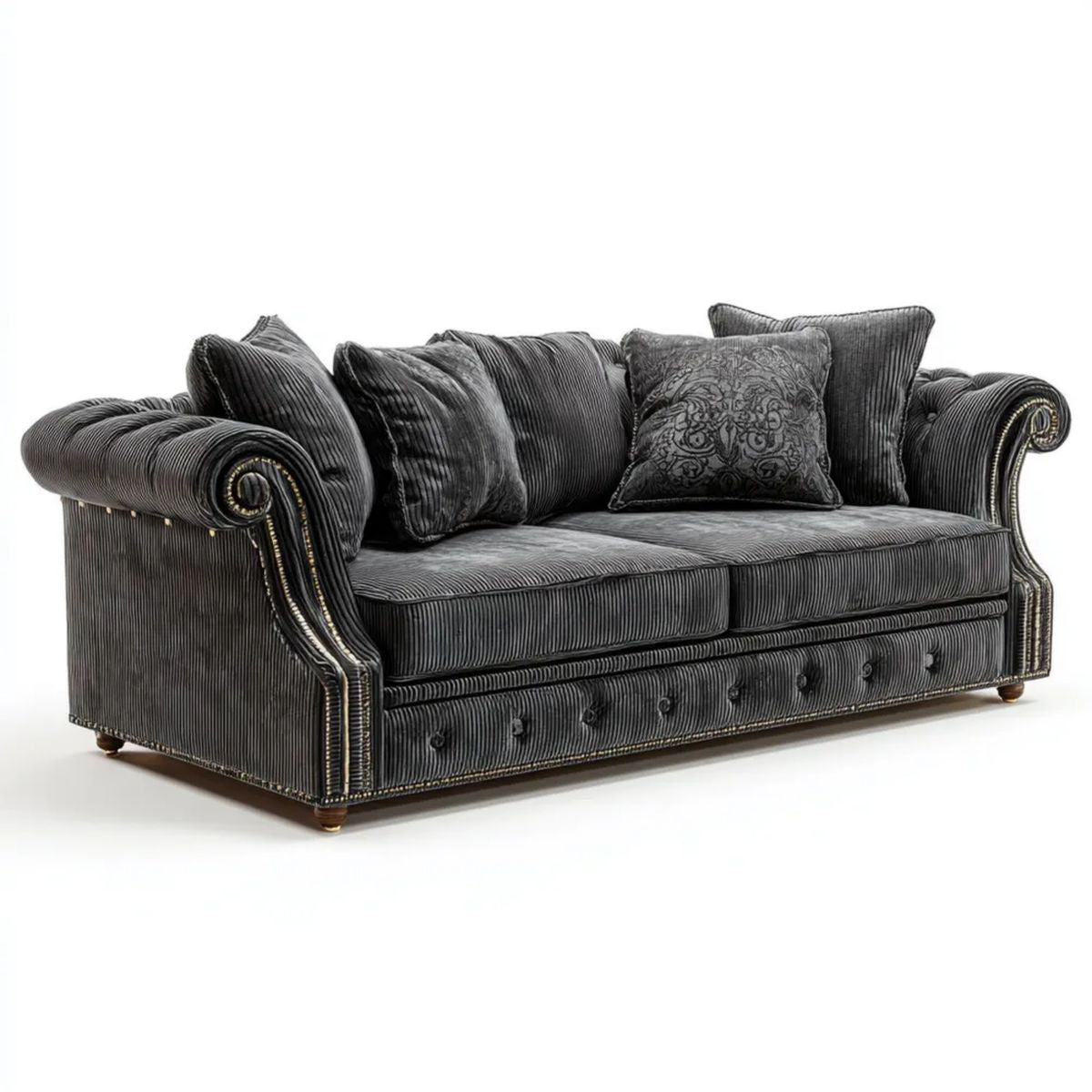 Trzyosobowa sofa z poliestrowego sztruksu, ciemnoszara, 230 x 100 x 90 cm