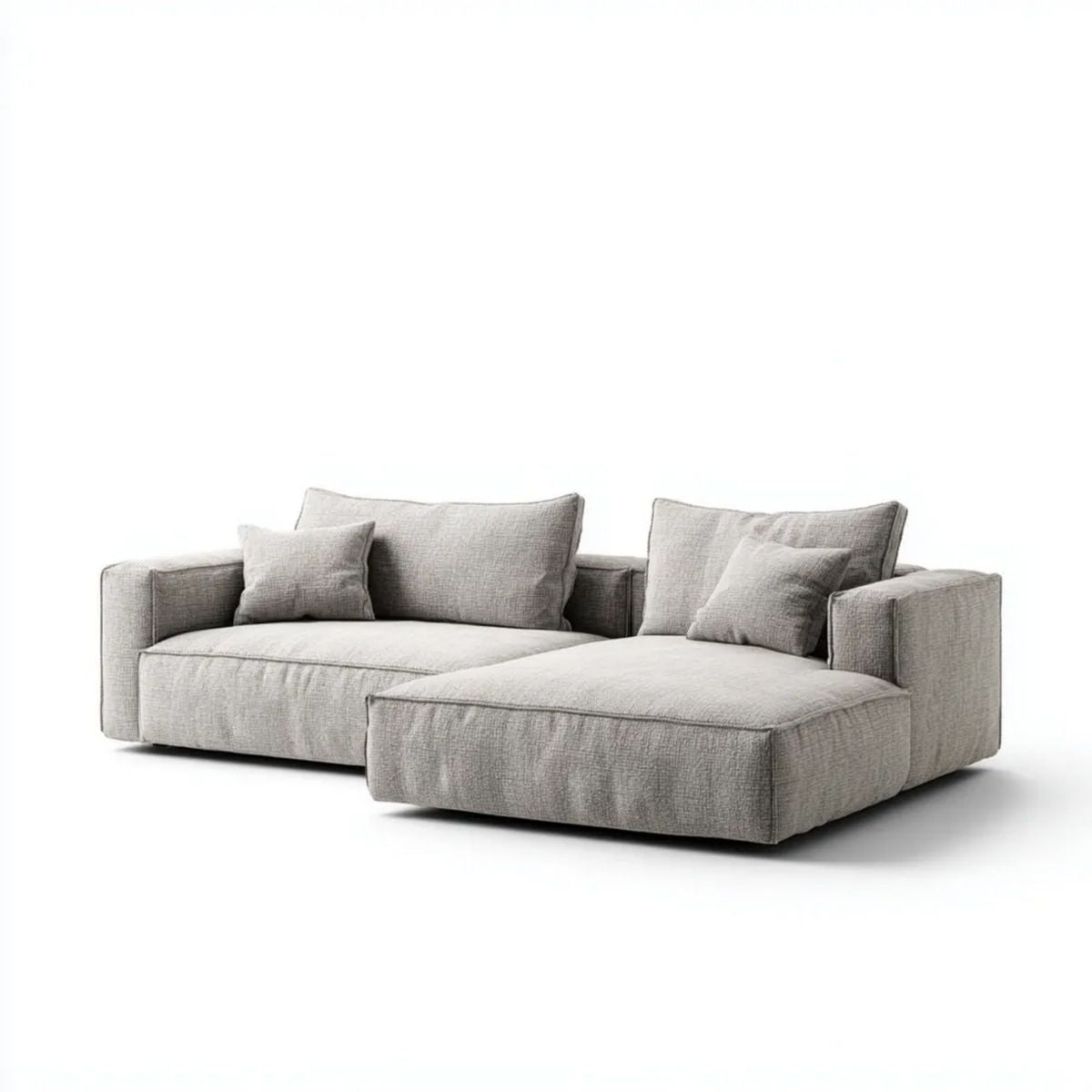 Jasnoszara sofa narożna z szezlongiem po prawej stronie, tapicerka poliestrowa, 280 x 165 x 85 cm