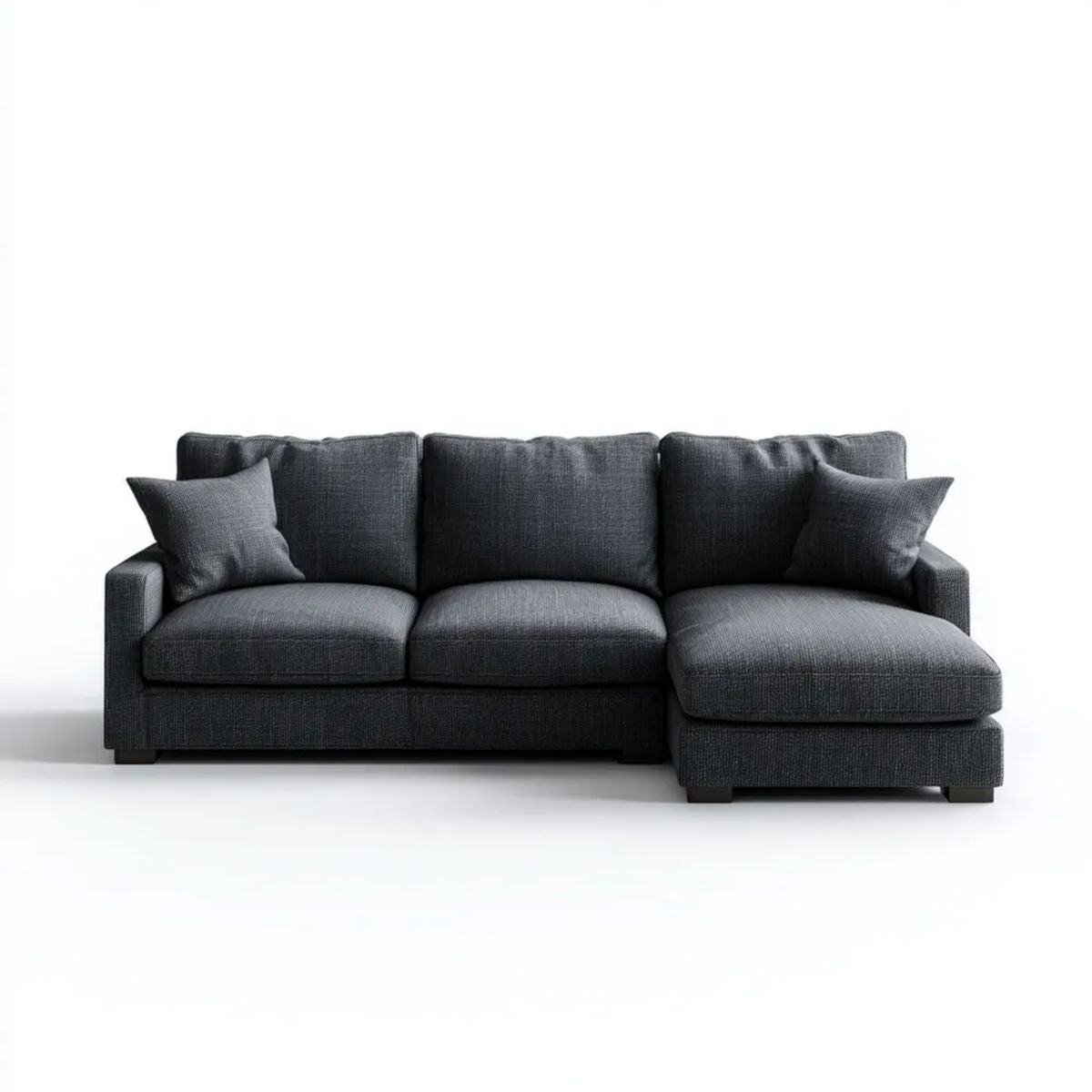 Grafitowa sofa narożna z prawostronnym szezlongiem, tapicerka poliestrowa, 260 × 160 × 85 cm