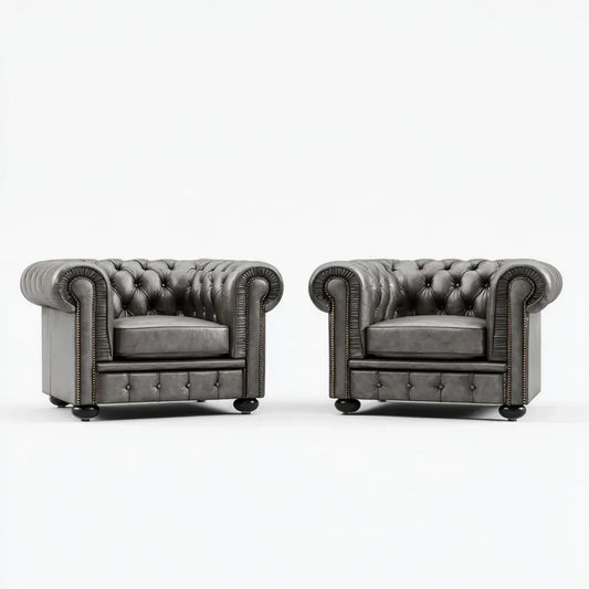 Zestaw 2 foteli Chesterfield ze skóry syntetycznej, grafitowo-czarny, 110 × 90 × 75 cm