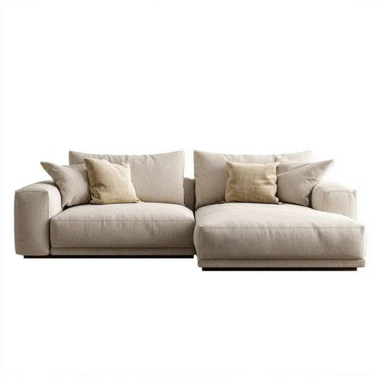 Beżowa sofa narożna z szezlongiem w kształcie L, tapicerka poliestrowa, 280 × 165 × 78 cm