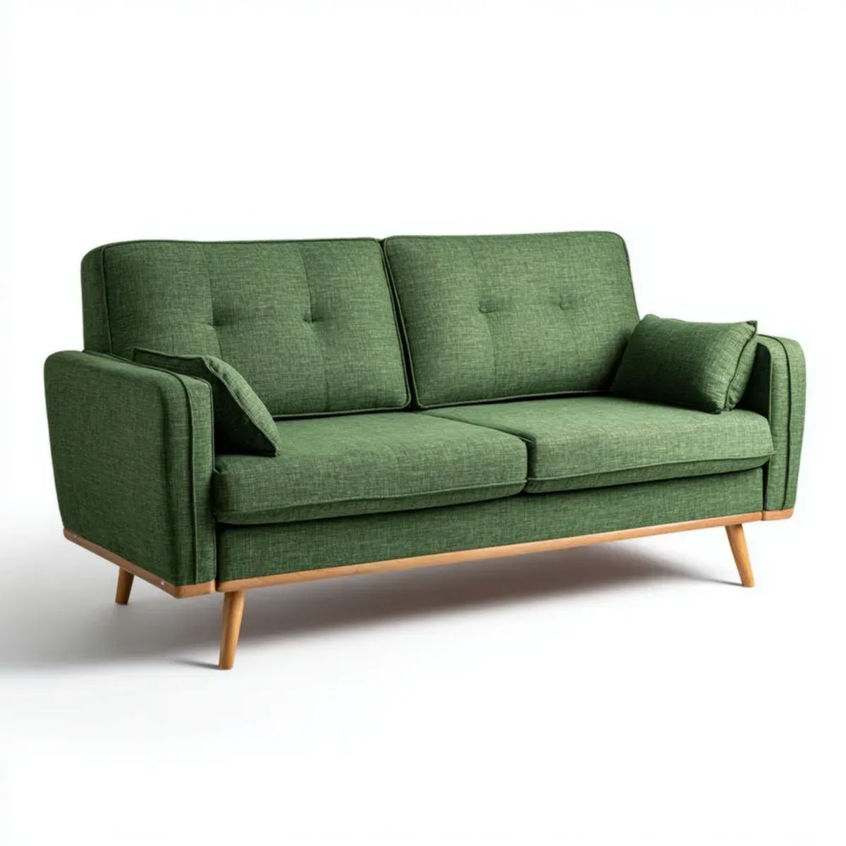 Zielona sofa dwuosobowa z tapicerką poliestrową i drewnianymi nogami 160 x 85 x 85 cm