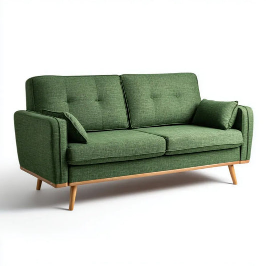 Zielona sofa dwuosobowa z tapicerką poliestrową i drewnianymi nogami 160 x 85 x 85 cm