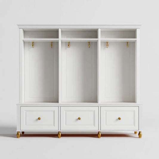 Biała garderoba do przedpokoju z MDF, 3 szufladami i 6 haczykami, 180 x 45 x 210 cm