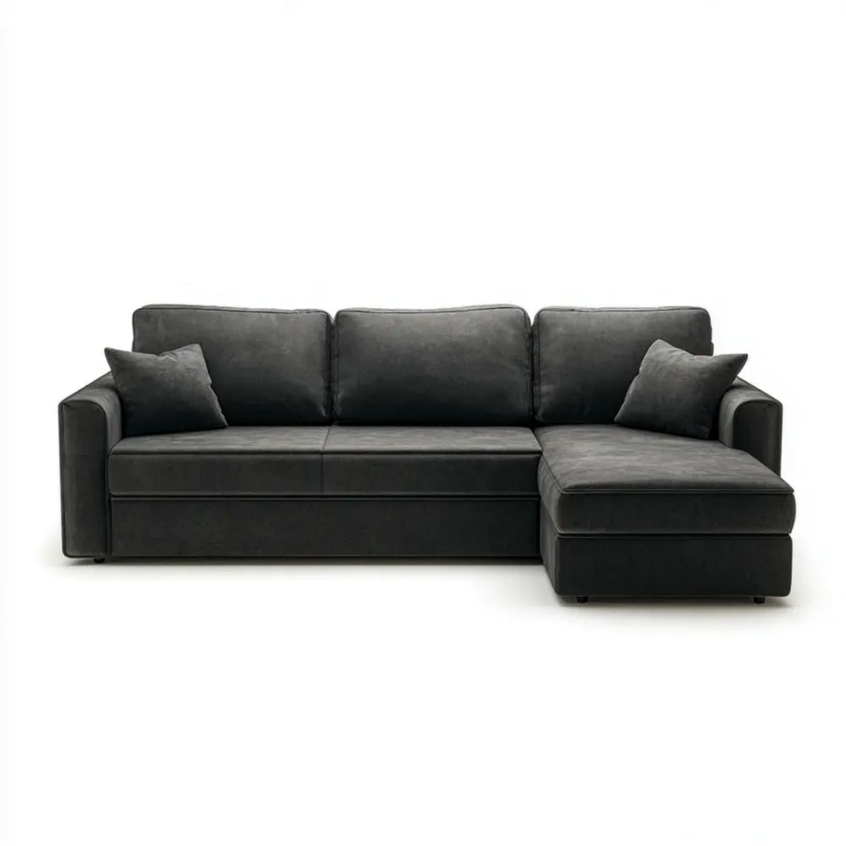 Ciemnoszara welurowa sofa narożna w kształcie L z prawostronnym szezlongiem, 260 x 160 x 85 cm