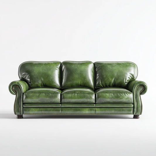 Trzyosobowa sofa zielona ze skóry syntetycznej PU 220 x 95 x 92 cm