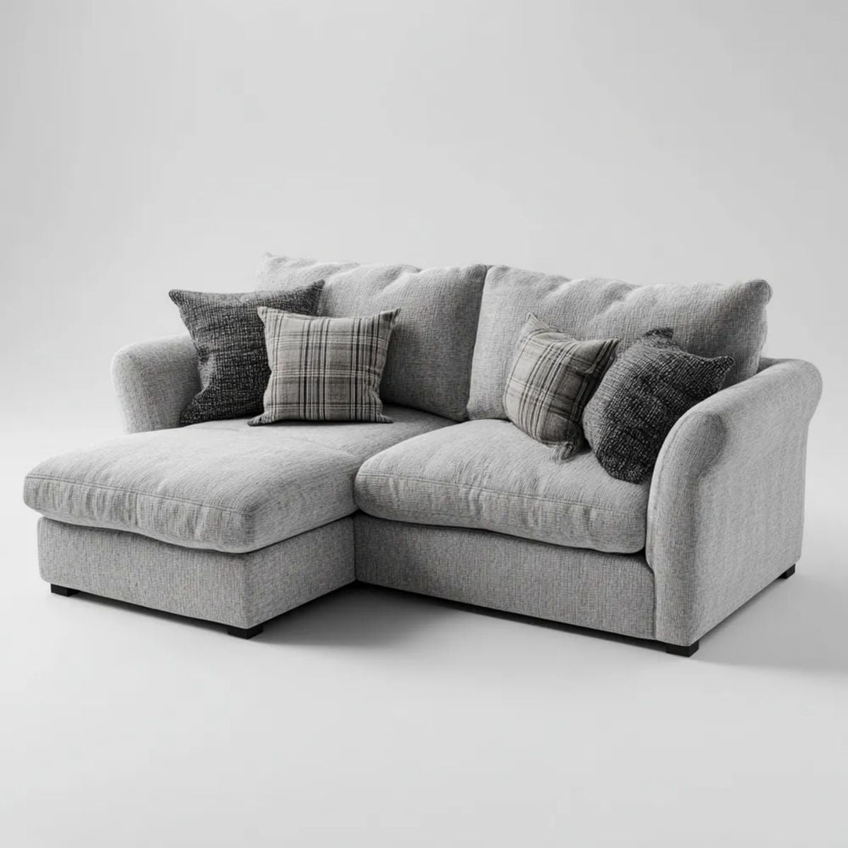 Sofa narożna w kształcie L z lewostronnym szezlongiem, tkanina jasnoszara, 220 x 150 x 88 cm