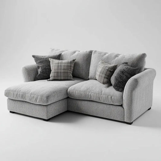 Sofa narożna w kształcie L z lewostronnym szezlongiem, tkanina jasnoszara, 220 x 150 x 88 cm