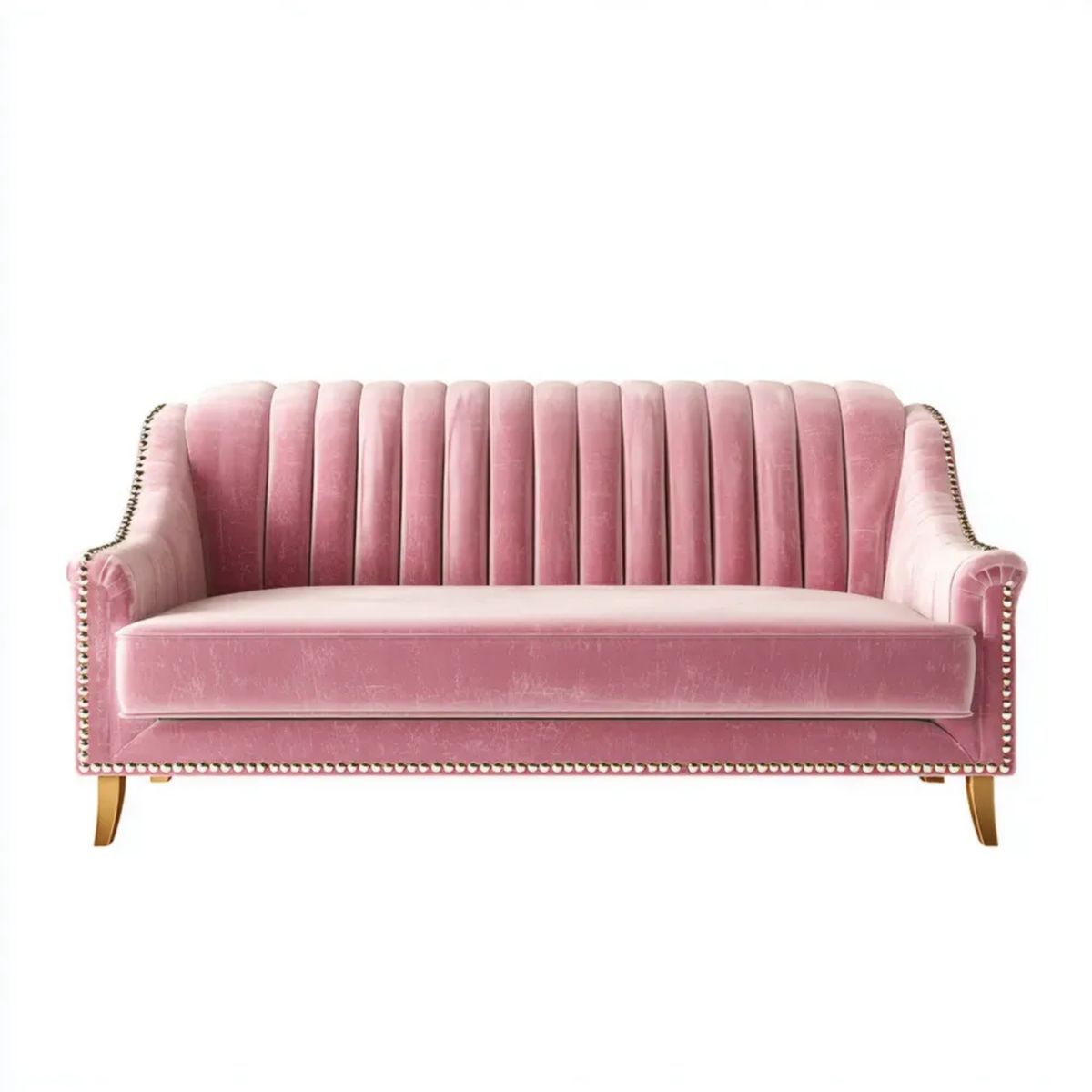 Różowa sofa dwuosobowa z poliestru 180 x 85 x 82 cm ze złotymi metalowymi nogami