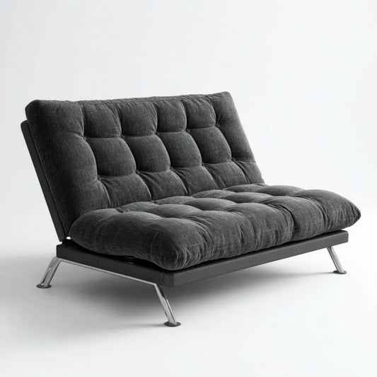 Dwuosobowa sofa rozkładana grafitowa z tapicerką poliestrową i metalowymi nogami, 180 x 90 x 85 cm
