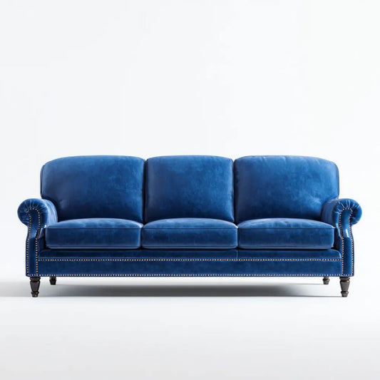 Trzyosobowa sofa aksamitna granatowa 218 × 90 × 88 cm