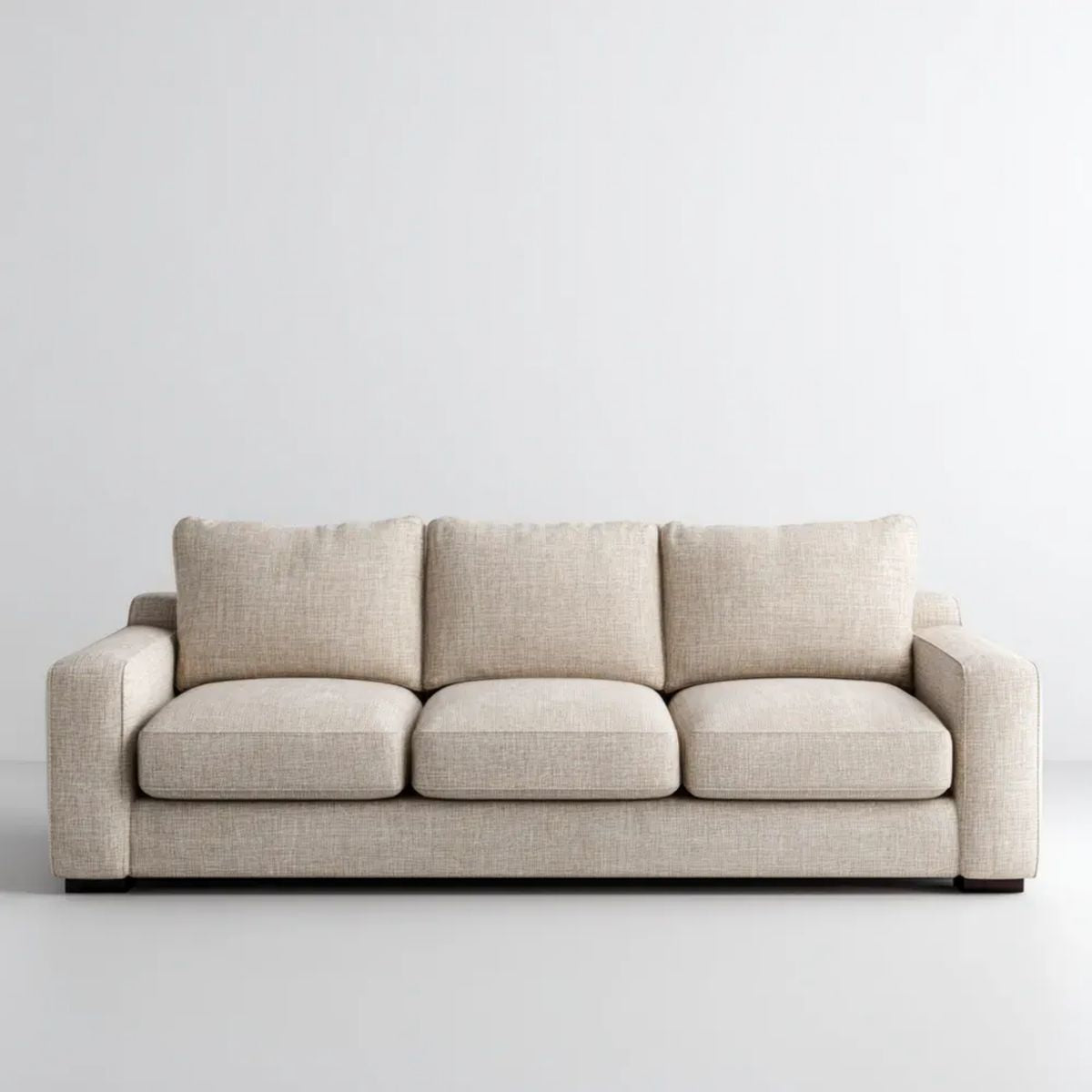 Trzyosobowa sofa beżowa z tapicerką poliestrową 220 × 95 × 86 cm