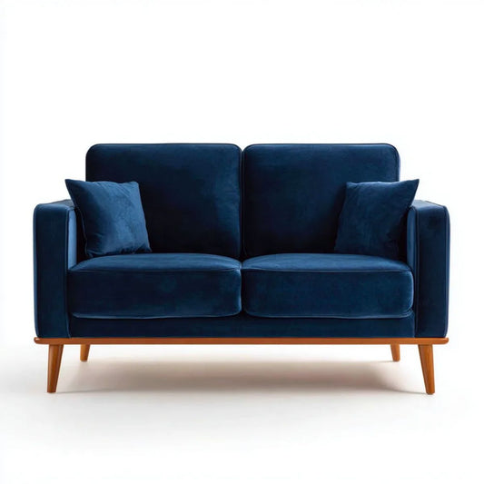 Granatowa sofa dwuosobowa z aksamitu, 160 x 85 x 84 cm