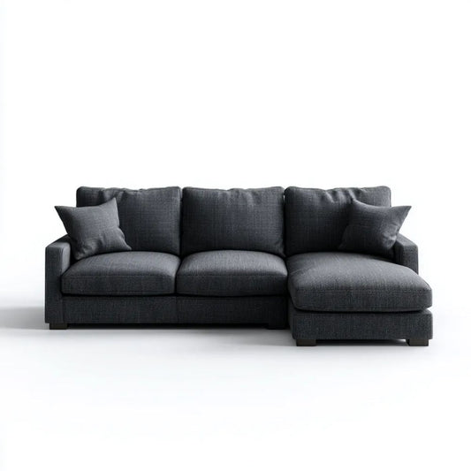 Grafitowa sofa narożna z prawostronnym szezlongiem, tapicerka poliestrowa, 260 × 160 × 85 cm