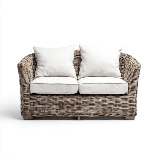 Dwuosobowa sofa ogrodowa z rattanu beżowo-biała 130 x 75 x 80 cm