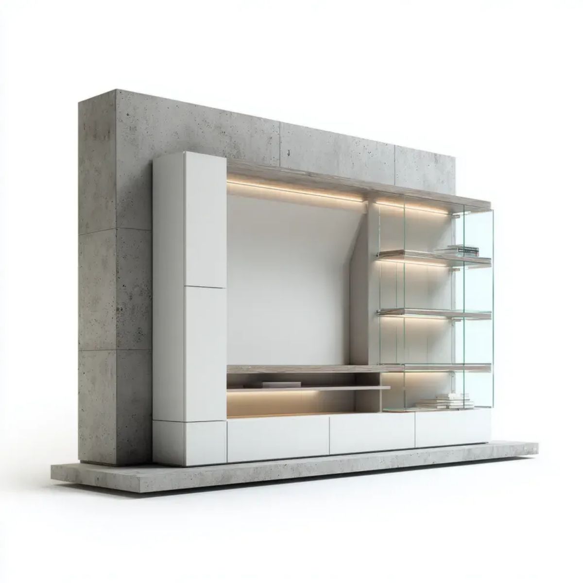 Zestaw mebli RTV z płyty MDF i szkła hartowanego, biało-szary, 240 × 40 × 180 cm
