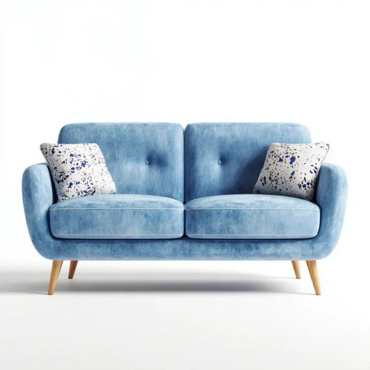 Niebieska sofa dwuosobowa z tapicerką poliestrową 150 x 82 x 84 cm