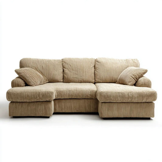 Trzyosobowa sofa beżowa z poliestru sztruksowego 230 x 100 x 85 cm