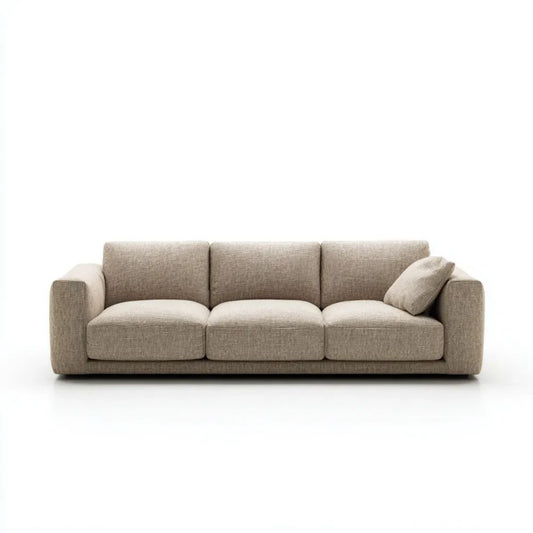 Beżowa sofa trzyosobowa z tapicerką poliestrową 220 × 95 × 85 cm