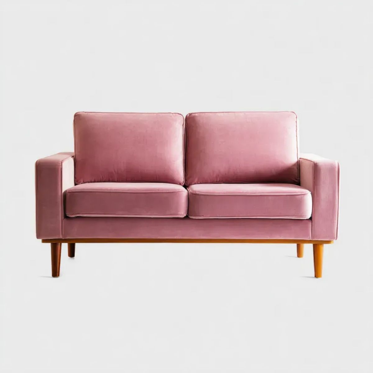 Dwuosobowa sofa z aksamitu różowa z drewnianymi nogami 150 x 85 x 82 cm