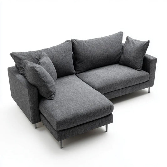 Grafitowa sofa narożna lewostronna z szezlongiem z poliestru, 240 × 160 × 85 cm, kształt L