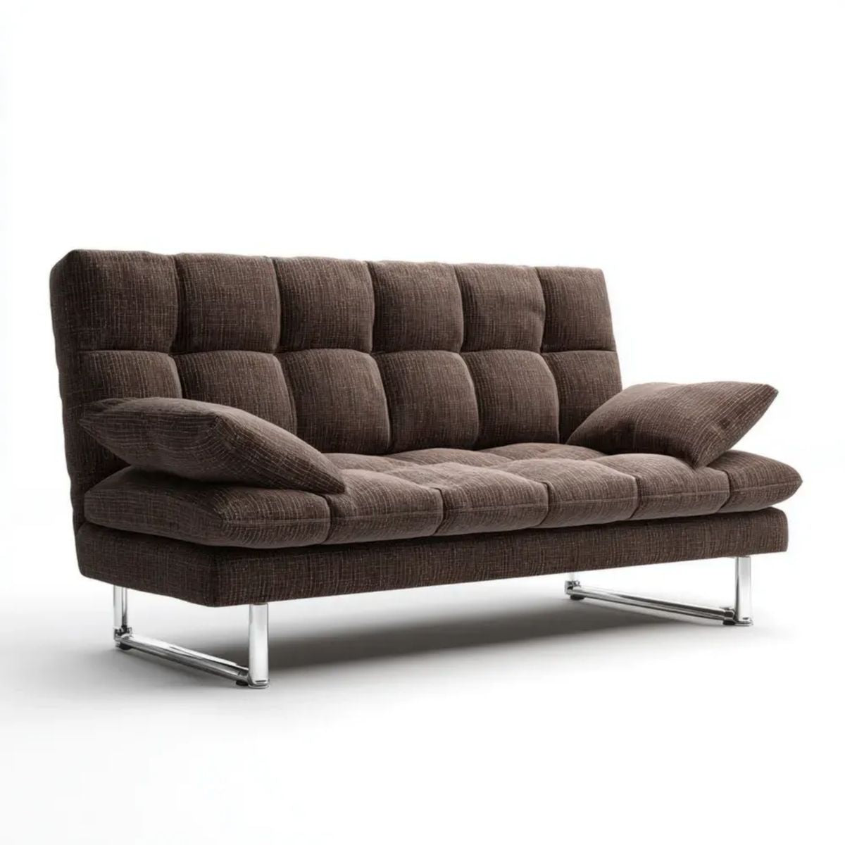 Sofa trzyosobowa brązowa z tapicerką poliestrową i chromowanymi stalowymi nogami, 200 x 90 x 85 cm