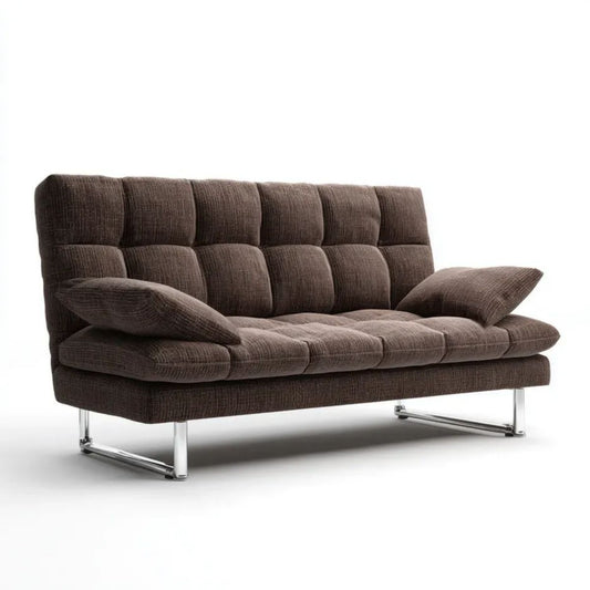 Sofa trzyosobowa brązowa z tapicerką poliestrową i chromowanymi stalowymi nogami, 200 x 90 x 85 cm