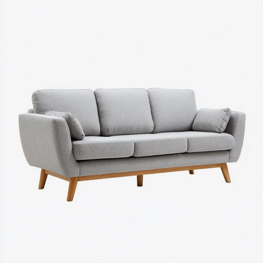 Sofa trzyosobowa szara z tapicerką poliestrową i nogami z litego drewna 220 x 90 x 85 cm