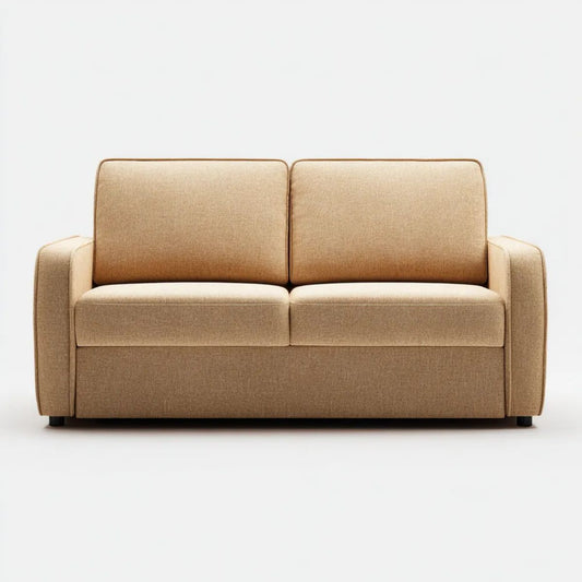Beżowa sofa dwuosobowa tapicerowana poliestrem 160 × 85 × 85 cm