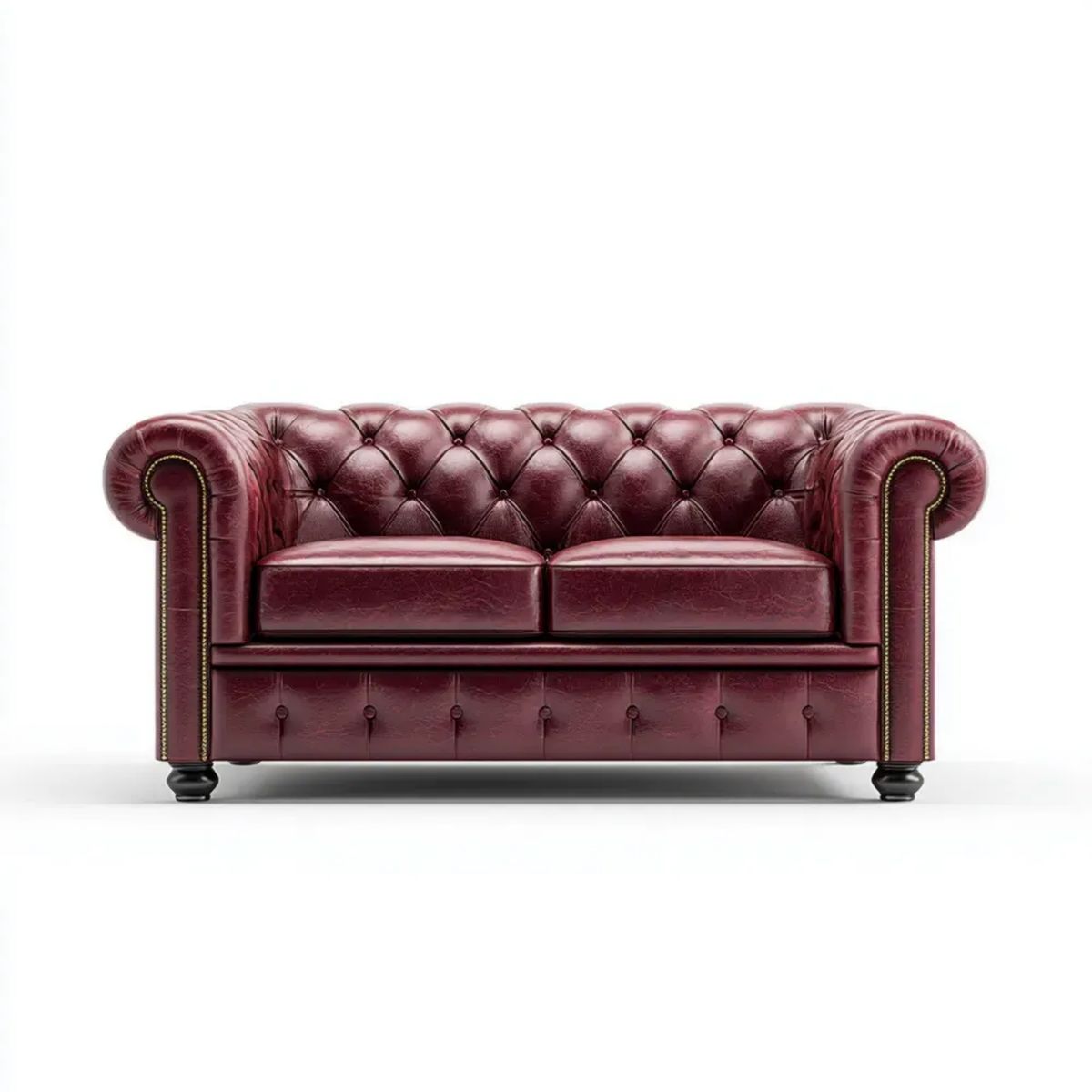 Dwuosobowa sofa Chesterfield ze skóry syntetycznej, bordowa, 170 x 90 x 75 cm